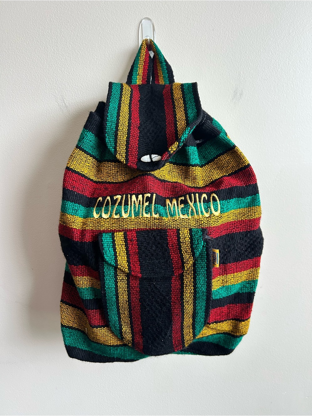 Malinche Woven Pinzon Rasta Mexican Blanket Drawstring Backpack Bag
